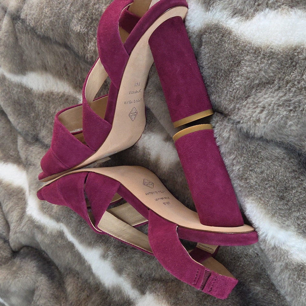 Antonio Melanie NWT Heeled Sandal Sling Back Magenta Suede Leather 9.5 M - Picture 13 of 16